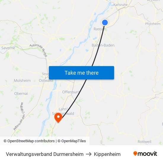 Verwaltungsverband Durmersheim to Kippenheim map