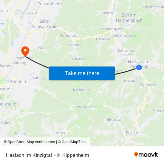 Haslach Im Kinzigtal to Kippenheim map