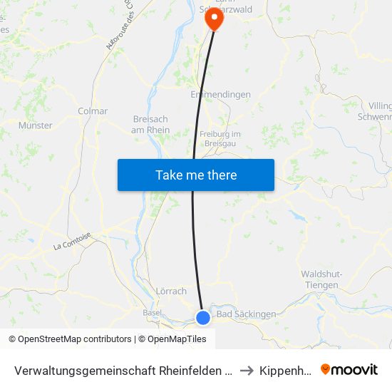 Verwaltungsgemeinschaft Rheinfelden (Baden) to Kippenheim map