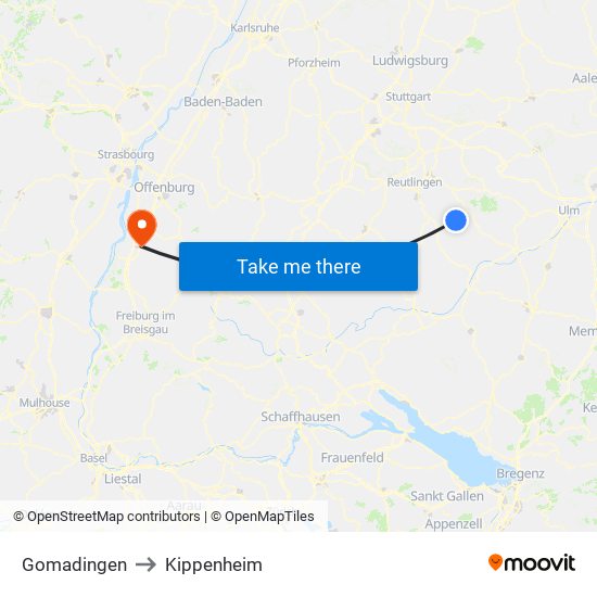 Gomadingen to Kippenheim map