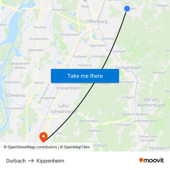 Durbach to Kippenheim map