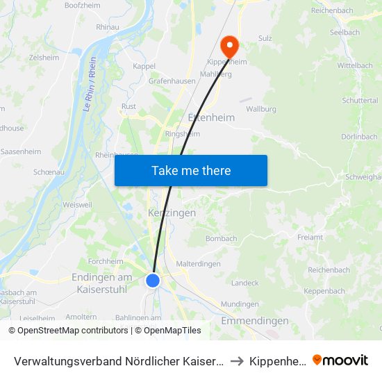 Verwaltungsverband Nördlicher Kaiserstuhl to Kippenheim map