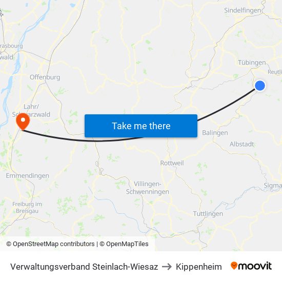 Verwaltungsverband Steinlach-Wiesaz to Kippenheim map