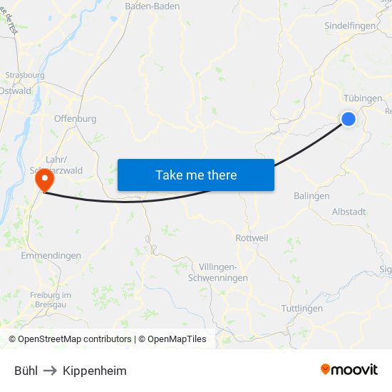 Bühl to Kippenheim map