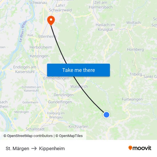 St. Märgen to Kippenheim map