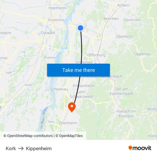 Kork to Kippenheim map