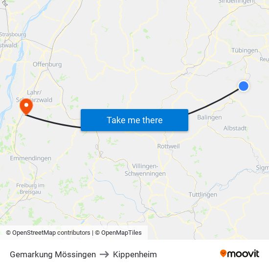 Gemarkung Mössingen to Kippenheim map