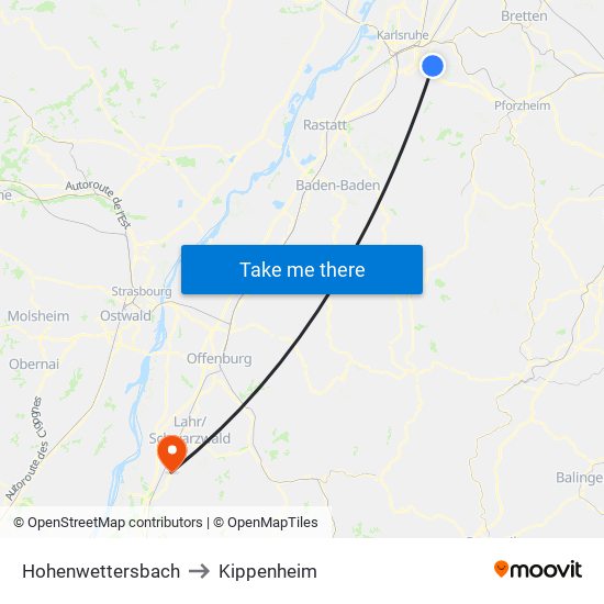Hohenwettersbach to Kippenheim map