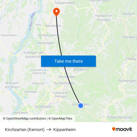 Kirchzarten (Kernort) to Kippenheim map