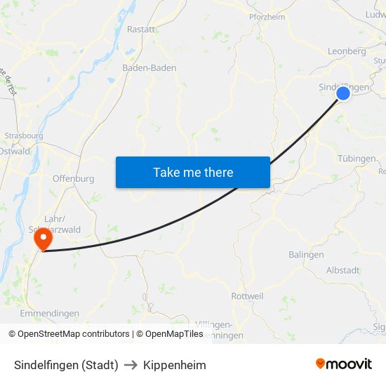 Sindelfingen (Stadt) to Kippenheim map