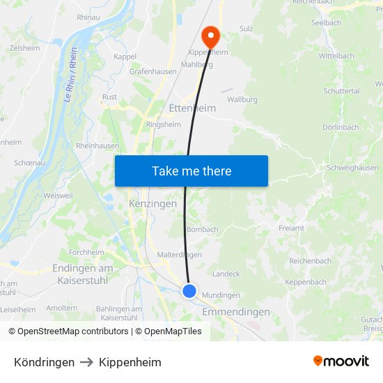 Köndringen to Kippenheim map