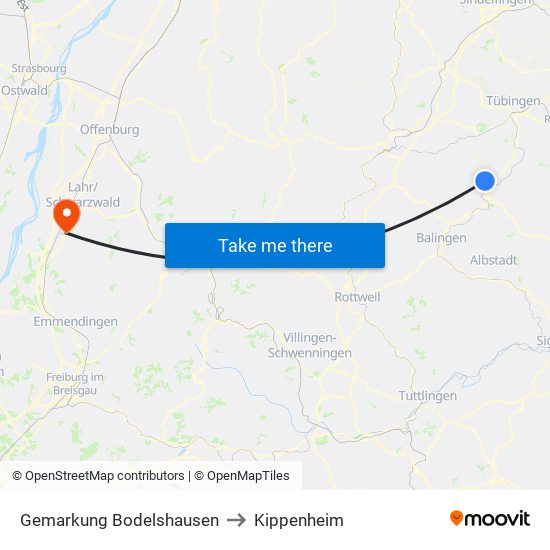 Gemarkung Bodelshausen to Kippenheim map