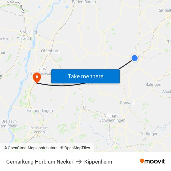 Gemarkung Horb am Neckar to Kippenheim map
