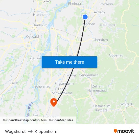 Wagshurst to Kippenheim map