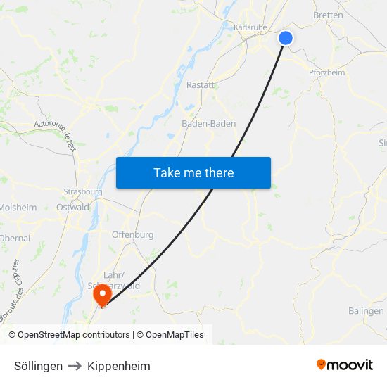 Söllingen to Kippenheim map