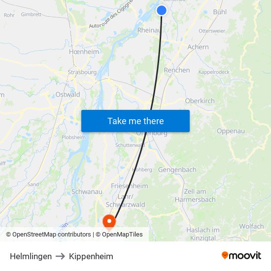 Helmlingen to Kippenheim map