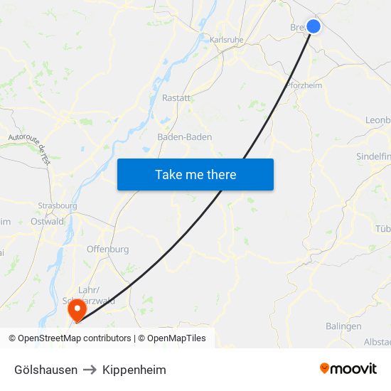 Gölshausen to Kippenheim map