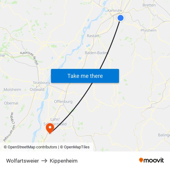 Wolfartsweier to Kippenheim map