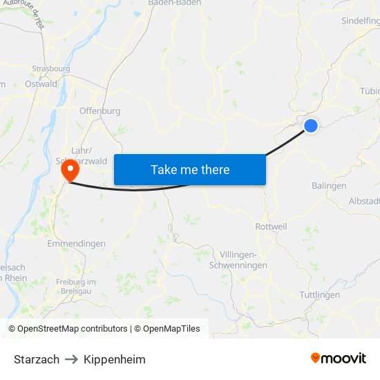 Starzach to Kippenheim map