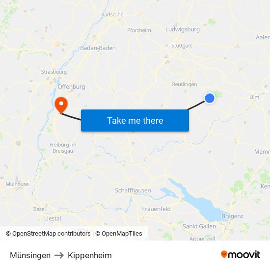Münsingen to Kippenheim map