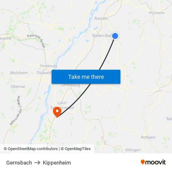 Gernsbach to Kippenheim map