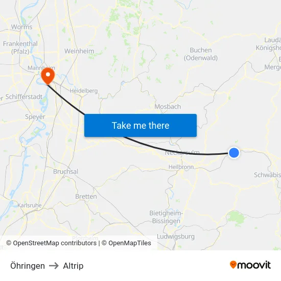 Öhringen to Altrip map