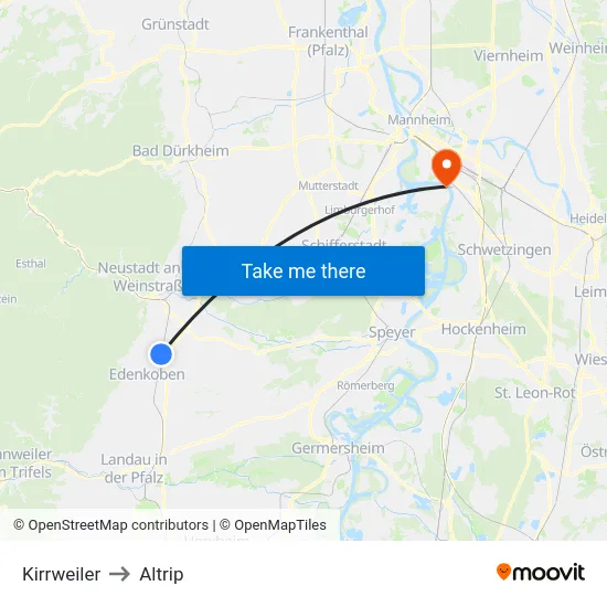 Kirrweiler to Altrip map