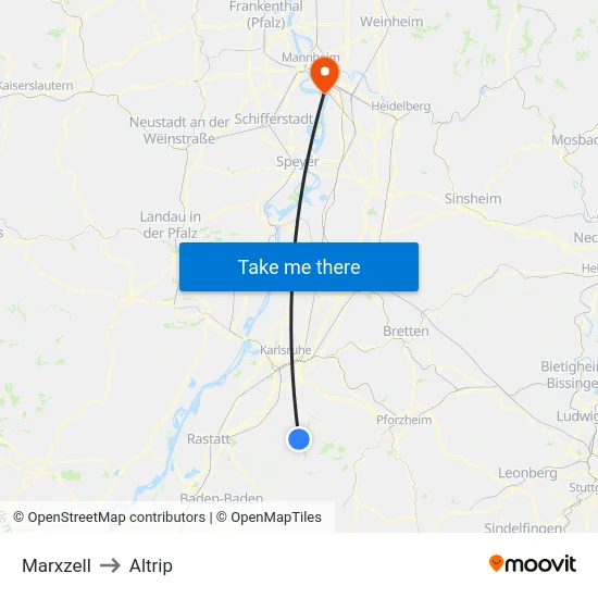 Marxzell to Altrip map