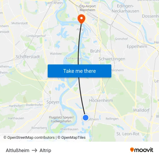 Altlußheim to Altrip map
