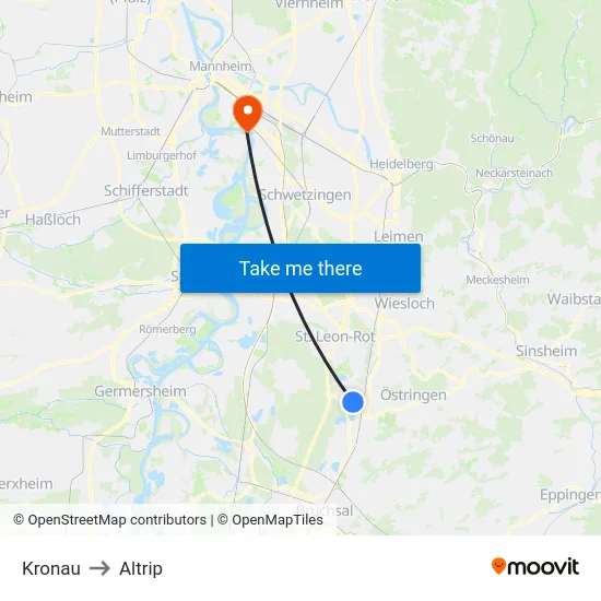 Kronau to Altrip map