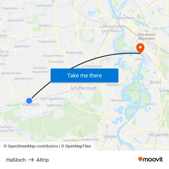 Haßloch to Altrip map