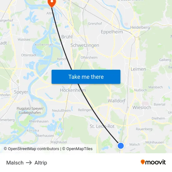 Malsch to Altrip map