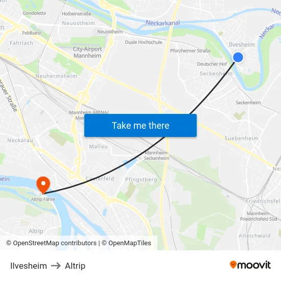 Ilvesheim to Altrip map