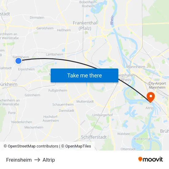 Freinsheim to Altrip map