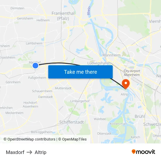 Maxdorf to Altrip map