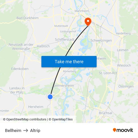 Bellheim to Altrip map