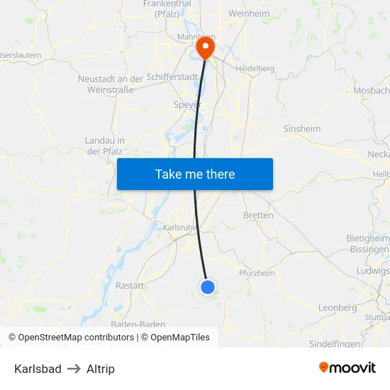 Karlsbad to Altrip map