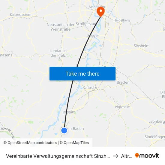 Vereinbarte Verwaltungsgemeinschaft Sinzheim to Altrip map