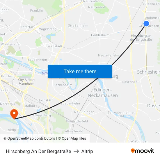 Hirschberg An Der Bergstraße to Altrip map