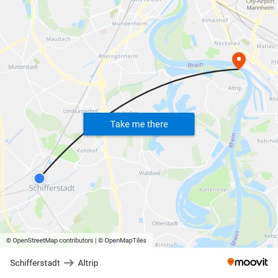 Schifferstadt to Altrip map