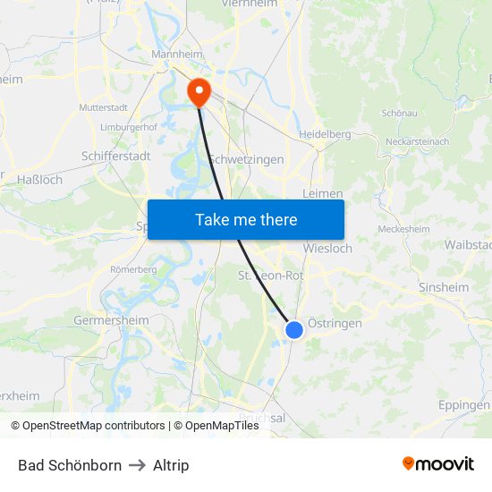 Bad Schönborn to Altrip map