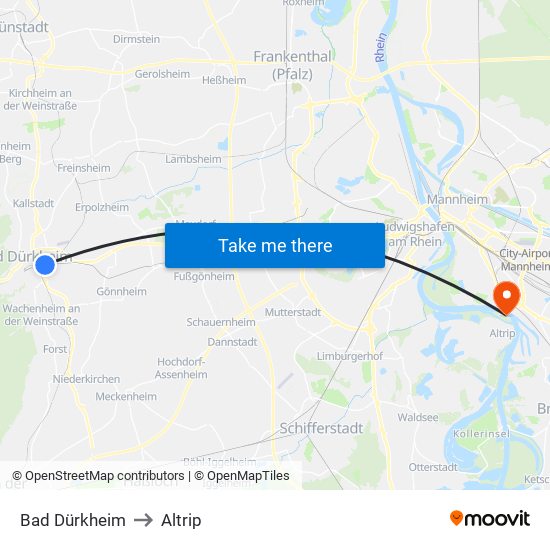 Bad Dürkheim to Altrip map