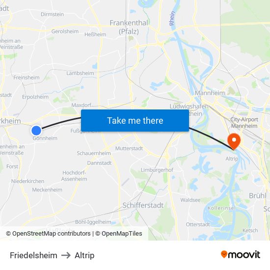 Friedelsheim to Altrip map