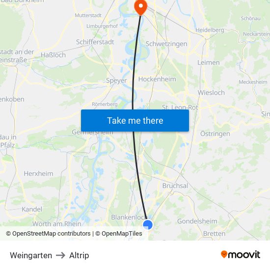 Weingarten to Altrip map