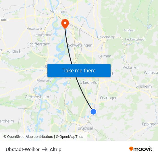 Ubstadt-Weiher to Altrip map