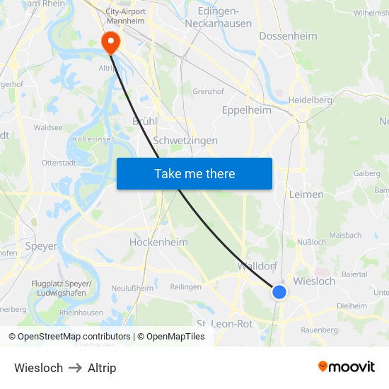 Wiesloch to Altrip map