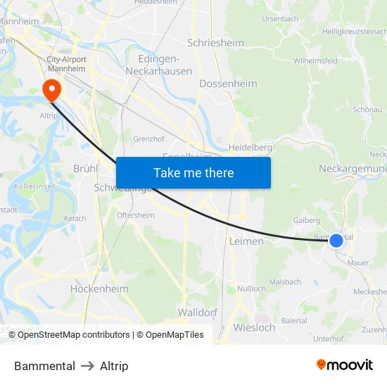 Bammental to Altrip map