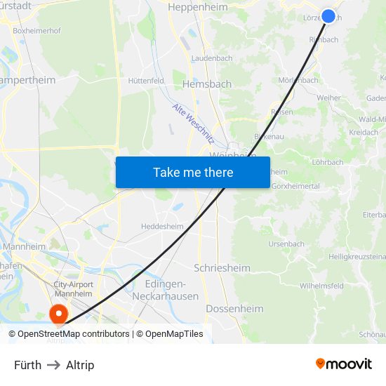 Fürth to Altrip map