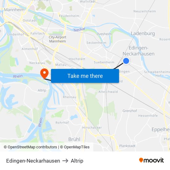 Edingen-Neckarhausen to Altrip map