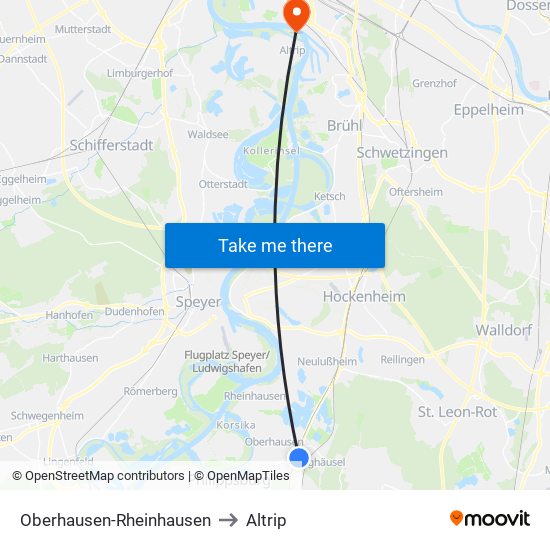 Oberhausen-Rheinhausen to Altrip map